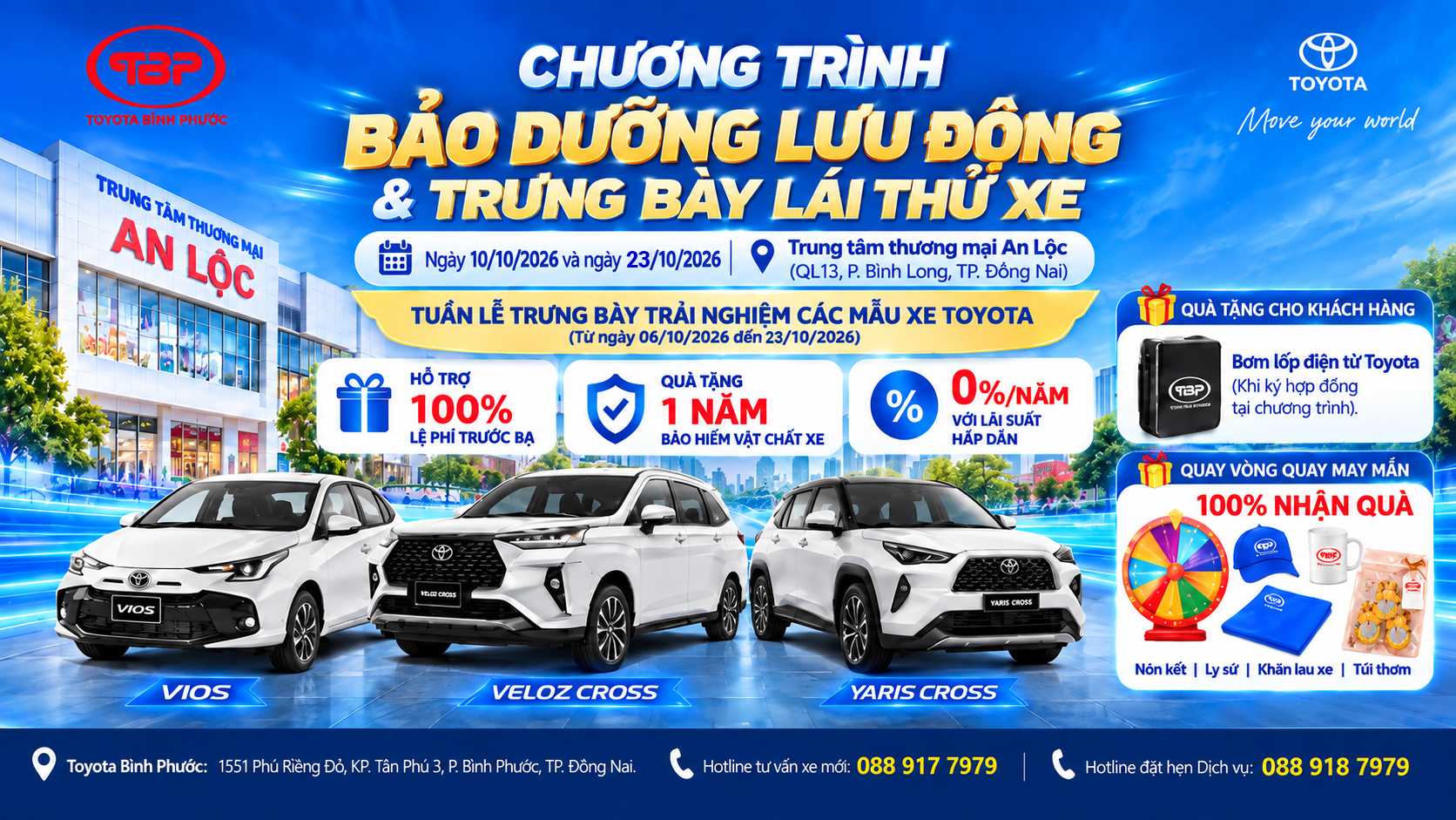 CHƯƠNG TRÌNH BẢO DƯỠNG LƯU ĐỘNG – TRƯNG BÀY & LÁI THỬ XE TOYOTA TẠI TTTM AN LỘC