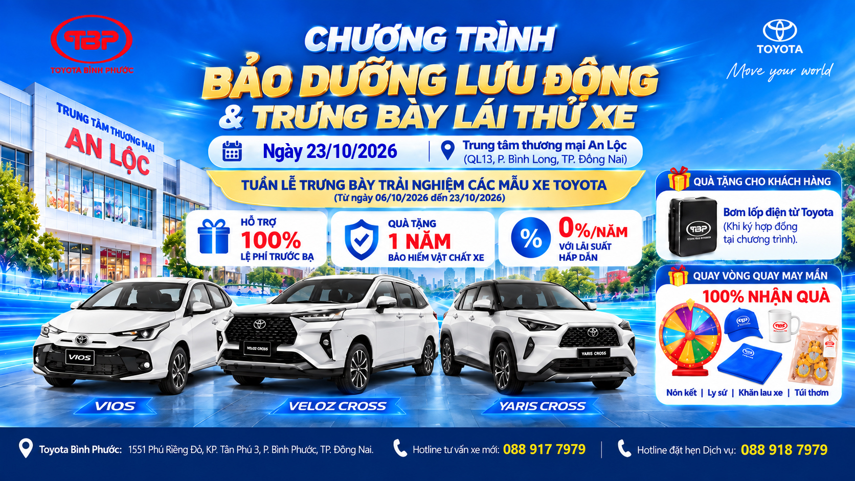 HẸN GẶP LẠI QUÝ KHÁCH NGÀY 23/10 – TIẾP NỐI HÀNH TRÌNH CHĂM SÓC XẾ YÊU CÙNG TOYOTA BÌNH PHƯỚC!