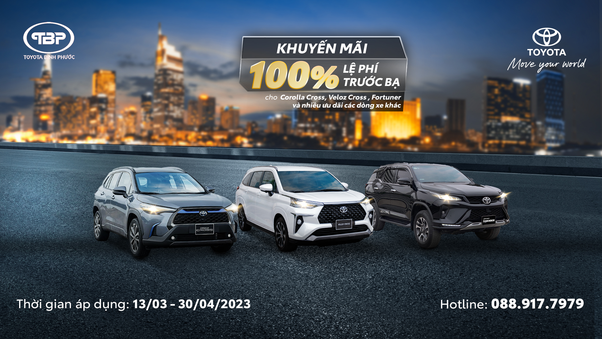 Hỗ trợ tới 100% lệ phí trước bạ cho các dòng xe Corolla Cross, Veloz Cross, Fortuner